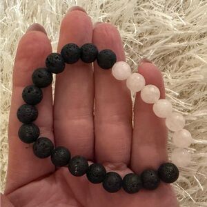 Black and Light Pink Beaded Bracelet